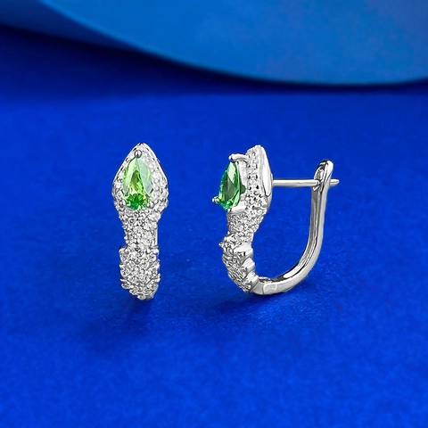 Orecchini a Cerchio in Argento Sterling 925 Serpente Lusso Zirconia Verde Taglio a Pera Strass Intarsiato Gioielli Donna Regalo