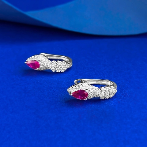 S925 Sterling Silver Pear Cut Red Rhinestone Snake Hoop Earrings Luxury Animal Head Ear Buckle Sparkling Fashion Jewelry For Women