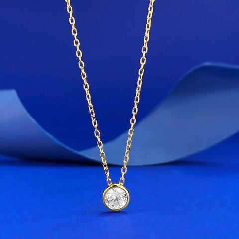 925 Sterlingsilber Vergoldet Klassisch Rund Zirkonia Anhänger Halskette Mode Einfach Solitär Edelstein Halsketten Für Damen Schmuck