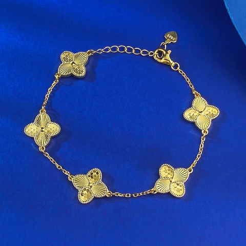 S925 Sterlingsilber Doppelseitiges Vierblättriges Kleeblatt Armband Für Damen Vergoldet Guilloche Blume Armband Strass Schmuck