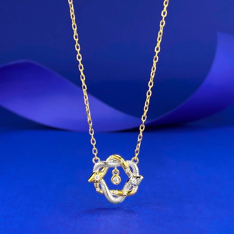 925 Sterling Silver Two-Tone Snake Pendant Necklace Vintage Compass Design Gold Silver Rhinestone Inlaid Fashion Jewelry