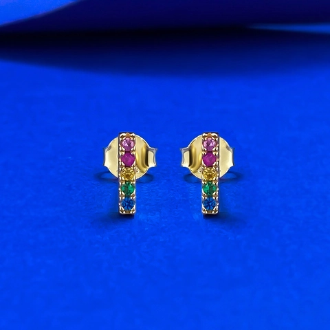 Pendientes de Botón de Diamantes de Imitación de Arcoíris Con Poste de Plata de Ley 925 Pendientes de Barra Geométrica Chapados en Oro Joyería Mujer