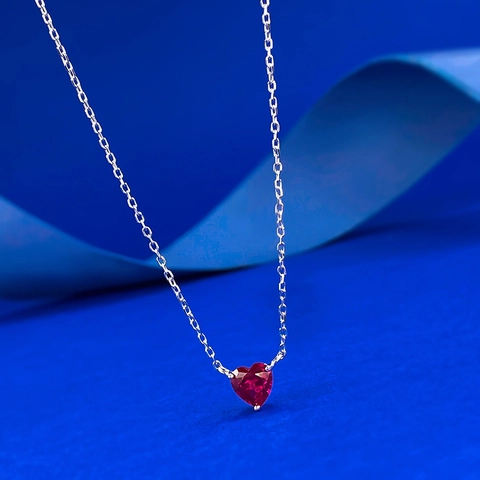 925 Sterling Silver Red Heart Pendant Necklace Rhinestone Love Heart Jewelry For Women Daily Dating Fashion Accessory