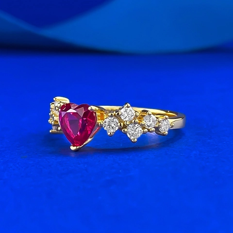 Luxury 925 Sterling Silver Heart Ring Red Rhinestone Golden Women Jewelry Ring For Anniversary Party Engagement Jewelry Gift