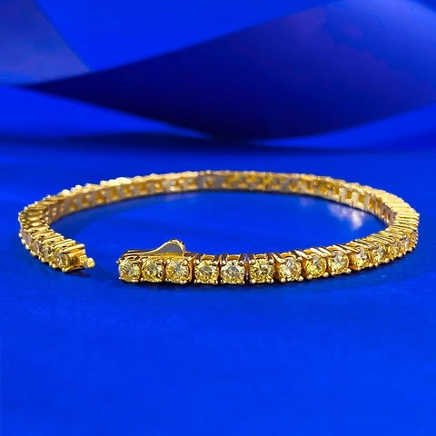 Lussuoso Bracciale Tennis in Argento Sterling 925 Con Strass Gialli per Donna Classico Bracciale Intarsiato Con Pietre Gialle