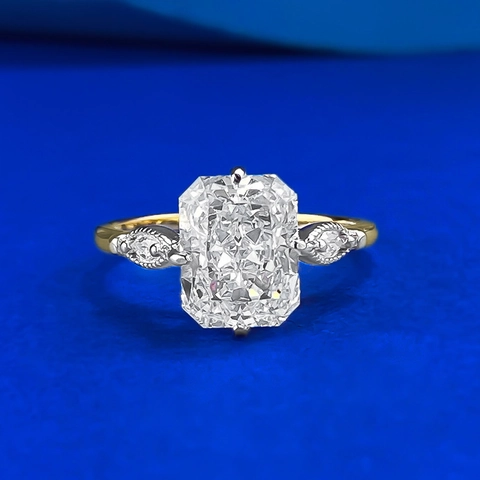 Elegant 925 Sterling Silver Bicolor Ring For Women Rectangular Radiant Cut Rhinestone Inlaid Geometric Finger Ring Jewelry Gift
