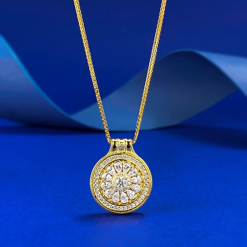 Collana con Ciondolo a Bussola in Argento Sterling 925 Placcato Oro con Fiore di Strass Intarsiato Gioielli Moda Donna