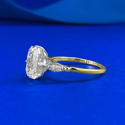 Elegant 925 Sterling Silver Bicolor Ring For Women Rectangular Radiant Cut Rhinestone Inlaid Geometric Finger Ring Jewelry Gift