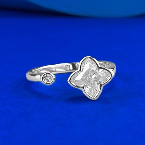 925 Sterlingsilber Vierblättriges Kleeblatt Offener Ring Für Damen Strass Eingelegt Verstellbarer Blumen Ring Modeschmuck