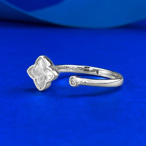 925 Sterlingsilber Vierblättriges Kleeblatt Offener Ring Für Damen Strass Eingelegt Verstellbarer Blumen Ring Modeschmuck