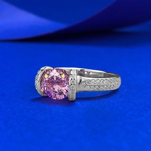 Bague en Argent Sterling S925 Avec Pierre Précieuse Rose Ronde pour Femme Style Princesse Doux Élégant Incrusté de Strass