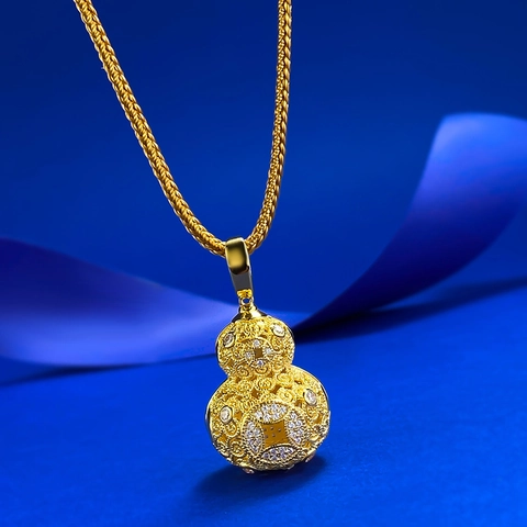 Collana con Pendente a Zucca Hulu in Argento Sterling 925 Filigrana Vintage Strass Intarsiati Nuovo Stile Cinese Placcato Oro