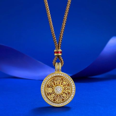 Collana con Ciondolo a Bussola Rotante in Argento Sterling S925 per Uomo Donna Vintage Etnico Otto Simboli Auspiciosi Strass Gioielli