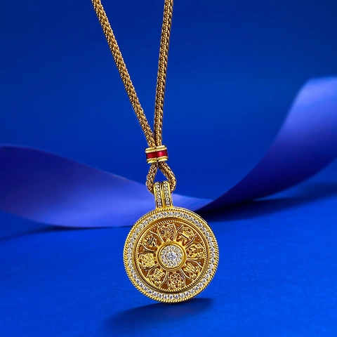 Collana con Ciondolo a Bussola Rotante in Argento Sterling S925 per Uomo Donna Vintage Etnico Otto Simboli Auspiciosi Strass Gioielli