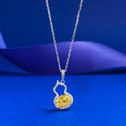 Collana Con Ciondolo a Forma di Zucca Hulu in Argento Sterling 925 Strass Giallo per Donna Gioielli Eleganti Regalo Collana