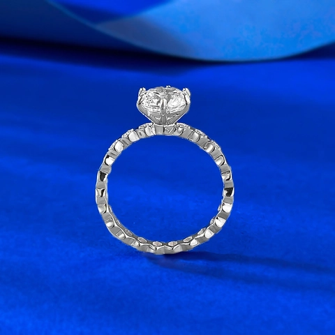 925 Sterling Silver Round Rhinestone Ring For Women Six-Prong Setting Honeycomb Inlaid Wedding Band Romantic Jewelry Gift