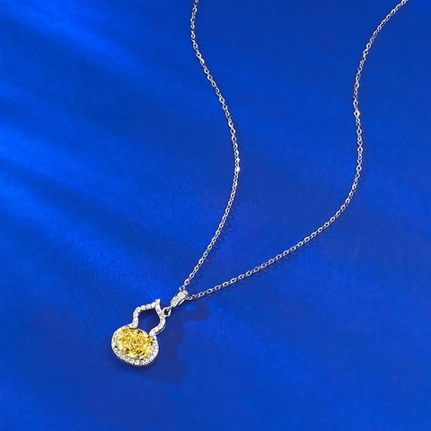 Collana Con Ciondolo a Forma di Zucca Hulu in Argento Sterling 925 Strass Giallo per Donna Gioielli Eleganti Regalo Collana
