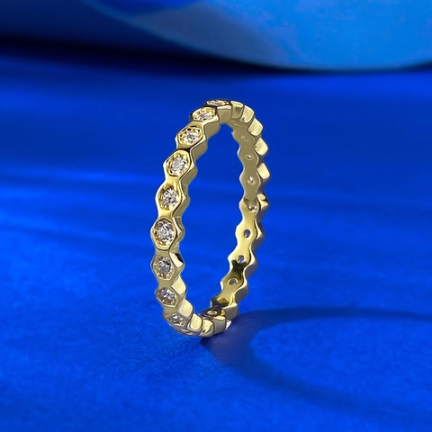 925 Sterling Zilver Eternity Ring Zeshoek Honingraat Volledige Strass Ingelegde Minimalistisch Stapelbaar Bruiloft Sieraden Vingerring Voor Dames