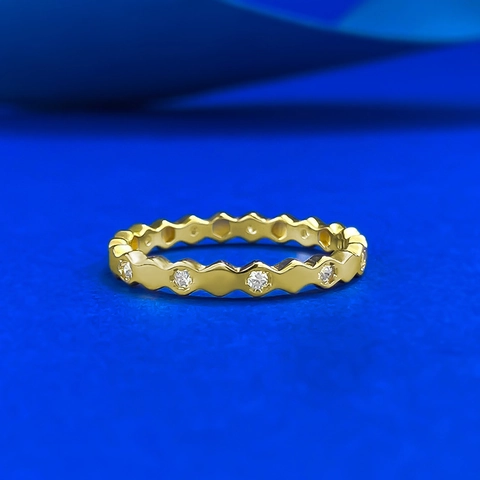 925 Sterling Silver Hexagon Honeycomb Ring For Women Minimalist Inlaid Rhinestone Stackable Finger Ring Gold Silver Rose Gold Jewelry