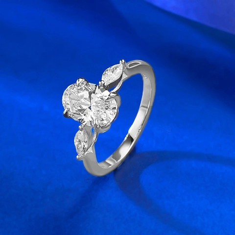 925 Sterling Silver Three Stone Ring For Women Oval Rhinestone Inlaid Geometric Finger Ring Fashion Jewelry Wedding Gift