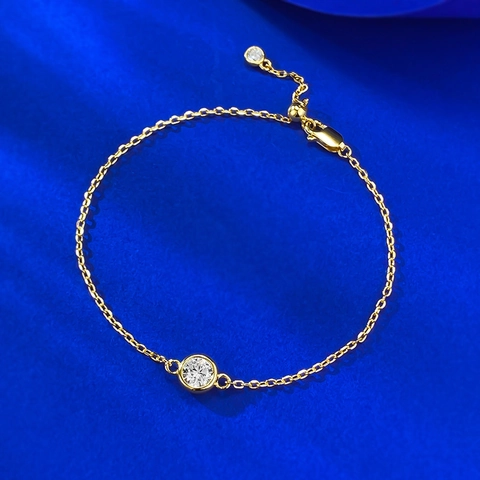 Bracciale a Bolle in Argento Sterling 925 Minimalista Con Strass Singolo Catena Regolabile Placcata Oro Gioielli di Moda Elegante Regalo per Donna