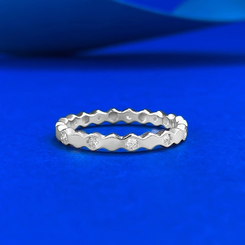 925 Sterling Silver Hexagon Honeycomb Ring For Women Minimalist Inlaid Rhinestone Stackable Finger Ring Gold Silver Rose Gold Jewelry