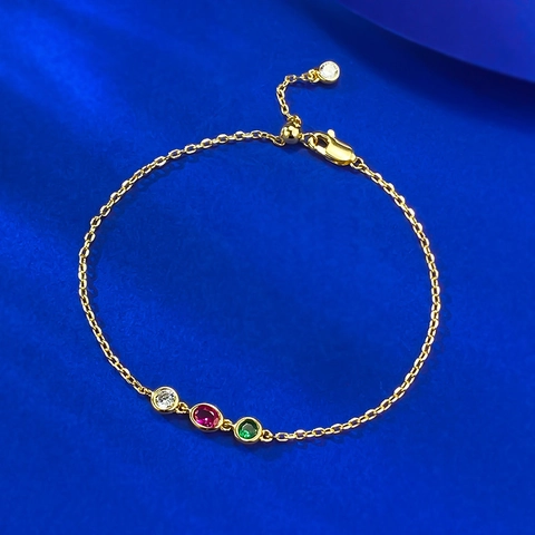 925 Sterling Silver Three Color Rhinestone Bracelet For Women Fashion Adjustable Gold Plated Multi Gemstone Bubble Chain Bracelet Jewelry Gift
