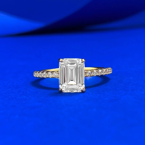 925 Sterling Silver Emerald Cut Square Rhinestone Ring Gold Plated Geometric Pave Side Stone Finger Ring For Women Fashion Jewelry