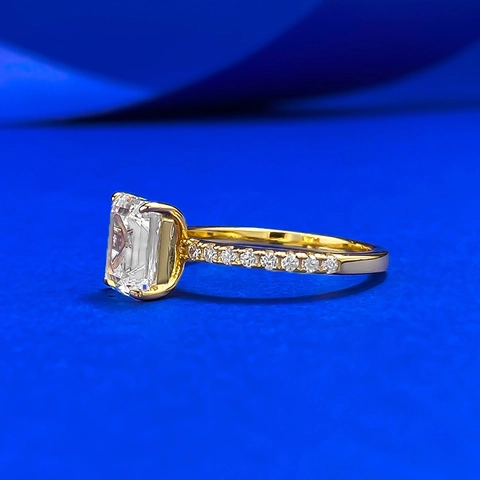 925 Sterling Silver Emerald Cut Square Rhinestone Ring Gold Plated Geometric Pave Side Stone Finger Ring For Women Fashion Jewelry