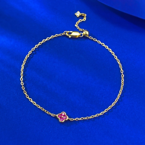 925 Sterling Silver Red Rhinestone Four Leaf Clover Bracelet For Women Adjustable Gold Plated Dainty Jewelry Gift