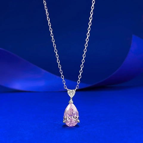 925 Sterlingsilber Strass Birne Herz Anhänger Halskette Rosa Edelstein Mode Schmuck Für Damen Täglich Dating Geschenk