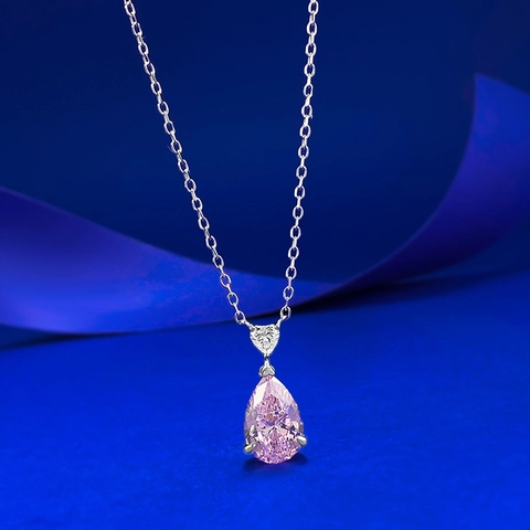 925 Sterlingsilber Strass Birne Herz Anhänger Halskette Rosa Edelstein Mode Schmuck Für Damen Täglich Dating Geschenk