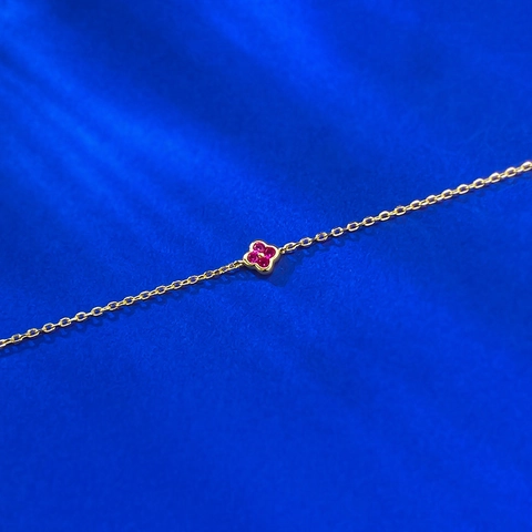 925 Sterling Silver Red Rhinestone Four Leaf Clover Bracelet For Women Adjustable Gold Plated Dainty Jewelry Gift