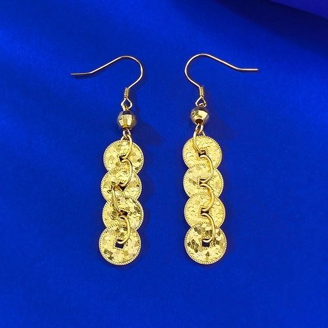 S925 Sterling Silver Ancient Coin Dangle Earrings For Women Gold Plated CNC Texture New Chinese Style Drop Earrings Jewelry Gift