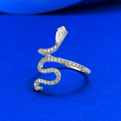 Anello Serpente in Argento Sterling 925 per Uomo Donna Anello Aperto Regolabile con Strass Animal Serpent Gioielli di Moda