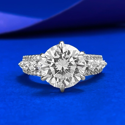 Anillo de Plata de Ley 925 Clásico con Diamante de Imitación de Corte Redondo para Mujer Elegante Engaste de Seis Garras Anello Joyería
