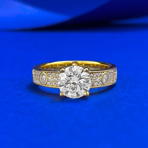 Anello in Argento Sterling 925 per Donna Lussuoso Strass Rotondo Intarsiato Placcato Oro Anello a Fascia Gioielli per Matrimonio