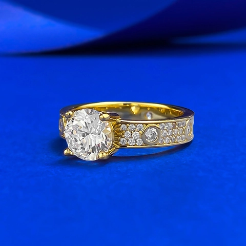 Anello in Argento Sterling 925 per Donna Lussuoso Strass Rotondo Intarsiato Placcato Oro Anello a Fascia Gioielli per Matrimonio