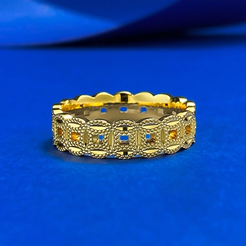 925 Sterlingsilber Vintage Antike Münze Ring Vergoldet Hohl Filigran Perlen Band Ring Chinesischer Stil Schmuck Für Damen