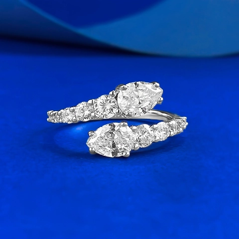 S925 Sterling Silver Snake Bypass Open Ring For Women Luxury Rhinestone Inlaid Water Drop Pear Shaped Adjustable Ring Jewelry