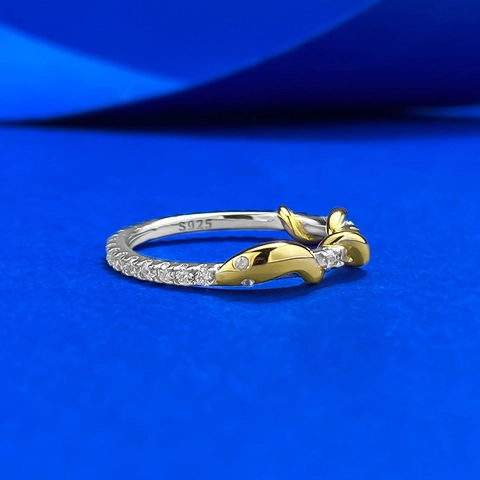 S925 Sterling Silver Snake Ring Two-Tone Gold Silver Plated Rhinestone Inlaid Twisted Band Fashion Jewelry For Unisex