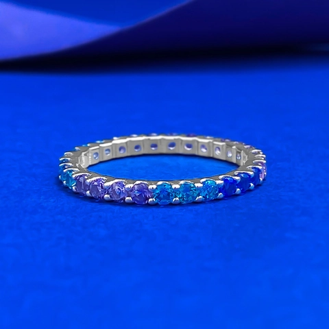 S925 Sterling Zilver Blauw Lavendel Verloop Eternity Ring Voor Vrouwen Boheemse Stijl Strass Pave Band Ring Sieraden Cadeau