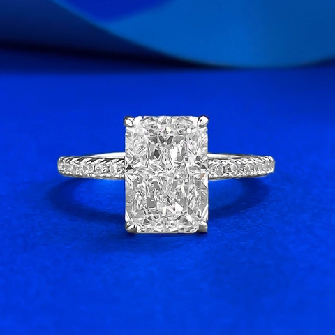 Luxury 925 Sterling Silver Radiant Cut Rectangle Rhinestone Ring For Women Elegant Engagement Wedding Fine Jewelry Finger Ring