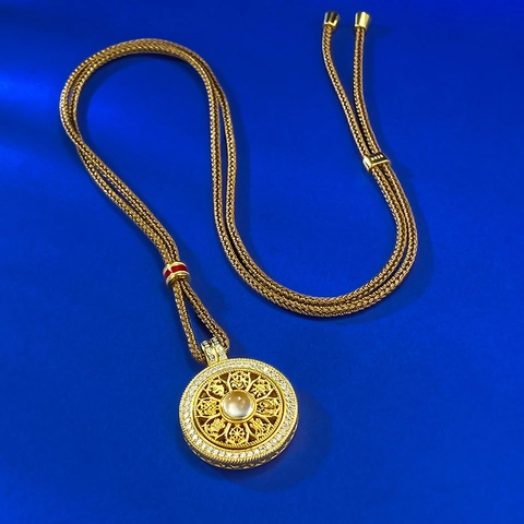 925 Sterling Silver New Chinese Style Compass Pendant Necklace For Women Vintage Eight Auspicious Rhinestone Brown Rope Jewelry