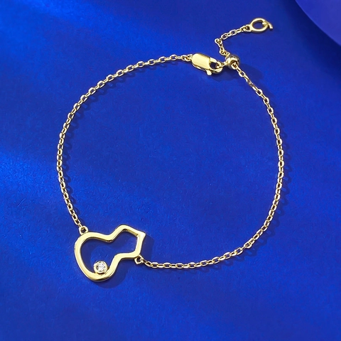 925 Sterling Silver Gourd Pendant Bracelet For Women Gold Plated Hollow Hulu Shape Rhinestone Jewelry Minimalist Adjustable Link Bracelet Gift