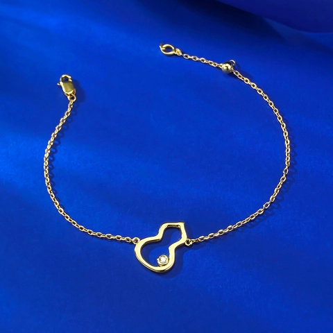 925 Sterling Silver Gourd Pendant Bracelet For Women Gold Plated Hollow Hulu Shape Rhinestone Jewelry Minimalist Adjustable Link Bracelet Gift