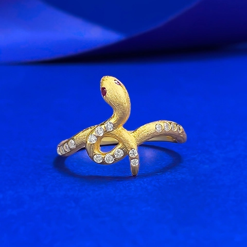 Anillo de Serpiente de Plata de Ley 925 de Lujo para Mujer Bañado en Oro Strass Diseño de Animal Anillo de Dedo Joyería