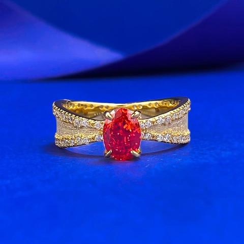 925 Sterlingsilber Ring Für Damen Luxus Oval Orangeroter Stein Eingelegter Strass Galvanisierter Mode Schmuck Geschenk Ring
