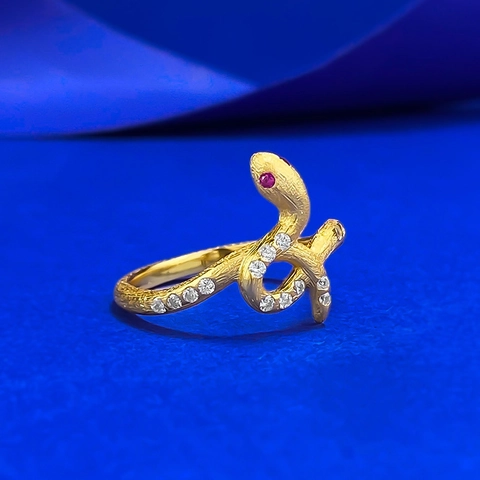 Anillo de Serpiente de Plata de Ley 925 de Lujo para Mujer Bañado en Oro Strass Diseño de Animal Anillo de Dedo Joyería