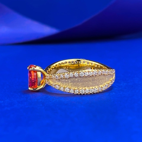 925 Sterlingsilber Ring Für Damen Luxus Oval Orangeroter Stein Eingelegter Strass Galvanisierter Mode Schmuck Geschenk Ring